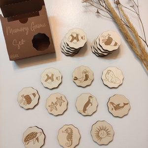Jeu de mémoire de mer en bois, cadeaux pour enfants Cartes assorties Jouets Montessori en bois Jouets d'apprentissage pour les tout-petits