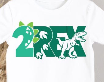 2 REX Svg Pdf Png Esp Instant download 2nd birthday T-rex dinosaur cutting file decal