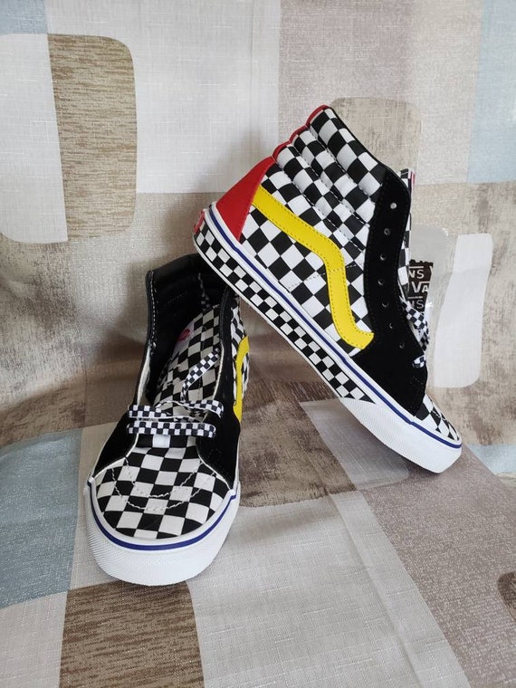 Custom Made Unworn Checkerboard Vans High Top Sneakers 