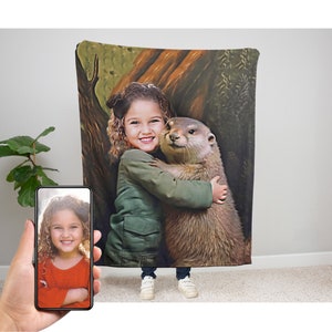 Personalized Otter Custom Velveteen Plush Blanket, Custom Otter Gift, Otter Birthday Gift, Gift for Children, Personalized Blanket for Kids