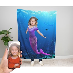 Personalized Mermaid Blanket, Custom Velveteen Plush Blanket, Custom Mermaid Gift, Mermaid Birthday Gift, Personalized Blanket for Kids