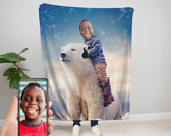 Personalized Polar Bear Plush Blanket, Custom Polar Bear Blanket, Custom Polar Bear Gift, Polar Bear Birthday Gift, Personalized Blanket