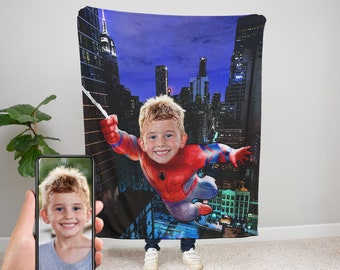 Personalized Baby Spiderman Blanket, Custom Velveteen Plush Blanket Spiderman Gift, Superhero Birthday Gift, Personalized Blanket for Kids