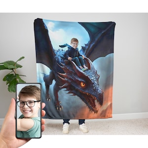 Manta de felpa de dragón negro personalizada, manta de dragón personalizada, regalo de dragón personalizado, regalo de cumpleaños de dragón, manta personalizada para niños
