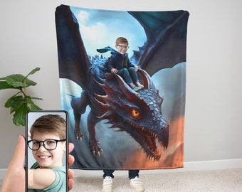 Personalized Black Dragon Plush Blanket, Custom Dragon Blanket, Custom Dragon Gift, Dragon Birthday Gift, Personalized Blanket for Kids