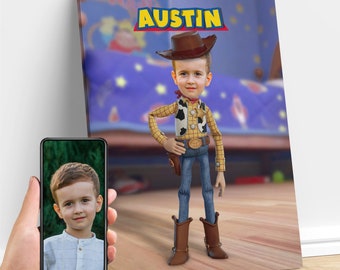 Woody Portrait nach Foto, Woody Portrait, personalisierte Leinwand, Portrait von Foto, Toy Story Geburtstag, Woody Dekoration, Geschenk für Kinder