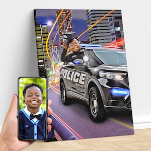 Personalized Boy Cop Police Art, Custom Portrait From Photo, Police Birthday Party, Gifts for Kids and Adults