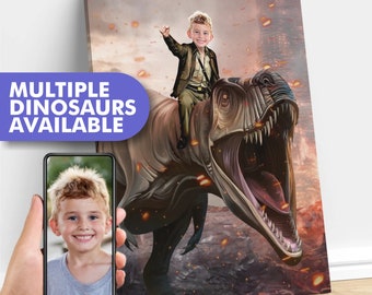 Gifts for Kids | Kids Boys Dinosaur Portrait | Custom Jurassic T-Rex Portrait from Photo | Dinosaur Birthday Party | Dinosaur Nursery