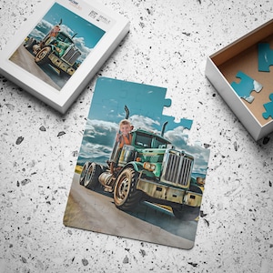 Personalized Child Semi Truck Puzzle, Christmas Gift, Jigsaw Puzzle for Kids, Construction Vehicles Puzzle, Holiday Gift, 30-Piece