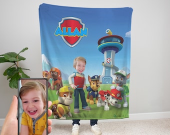 Manta de felpa personalizada de Paw Patrol Velveteen, regalo personalizado de Paw Patrol, regalo de cumpleaños de Paw Patrol, manta personalizada para niños