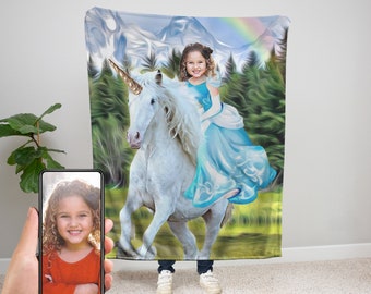 Personalized Unicorn Custom Velveteen Plush Blanket, Custom Unicorn Gift, Unicorn Birthday Gift, Personalized Blanket for Kids
