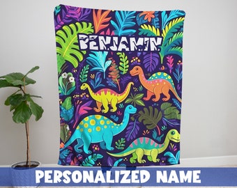 Customized Dinosaur Print Blanket for Boys and Girls, Monogrammed Blanket, Personalized Baby Blanket, Baby Shower Birthday Gifts, Pattern 1