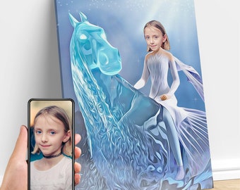 Personalized Girl Elsa Frozen Art, Custom Portrait From Photo, Elsa Birthday Party, Frozen Party, Gifts for Kids and Adults