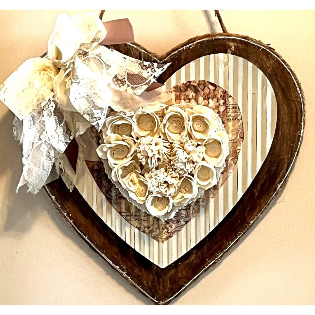 Handmade, Heart Hanging Wall Decor. Rustic, Shabby, 3D, Valentines ...