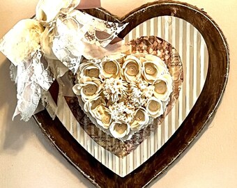 Handmade, Heart hanging wall decor. Rustic, Shabby, 3D, Valentines, Bridal, Everyday decor