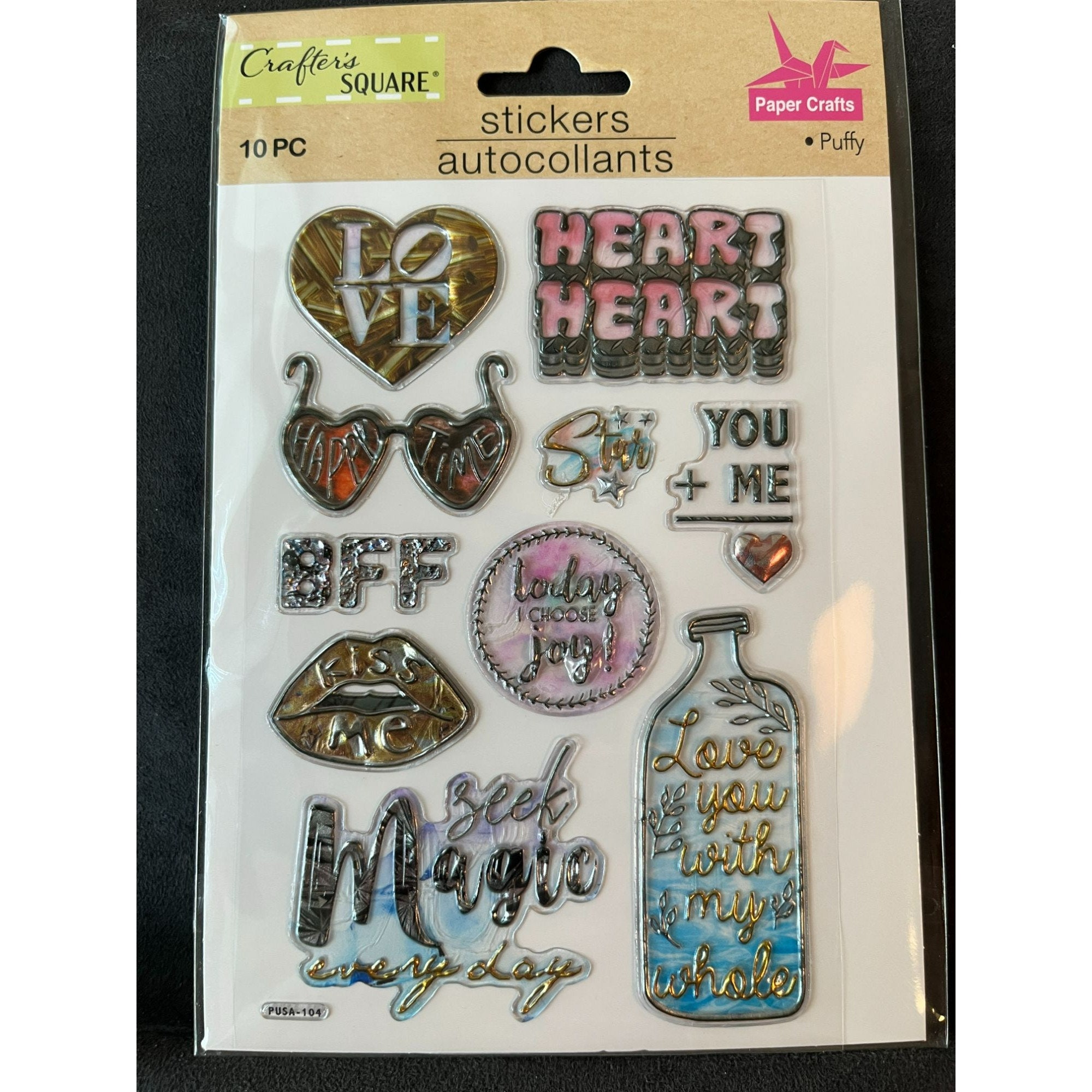 Crafters Square Pop Up 3D Gemstone Stickers Scrapbooking Blue & Pink Hearts