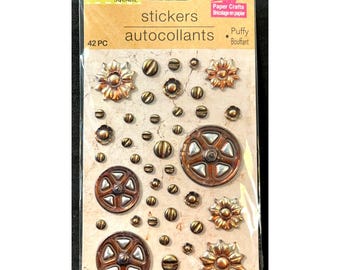Metallic, Gears, Wheel, Flower, Nail heads, Tacks, Stickers, scrapbook, crafting