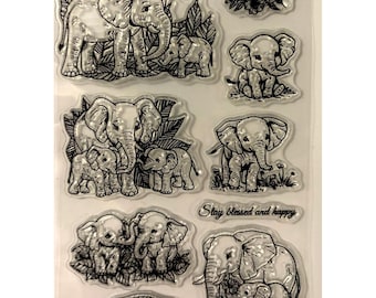 Clear stamp, Animal theme, Elephant Family, scrapbook,, card making, crafts,