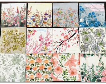 Paquete de servilletas con temática floral de primavera/verano para decoupage, proyectos de manualidades y eventos.