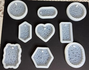 Juego de 9 moldes de silicona con efecto diamante/cristal. Etiquetas, adornos, colgantes para bolsos.