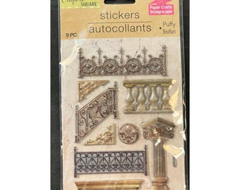 Crafters Square, Puffy Stickers, crafting, scrapbooking, rails, pillars, 9 pc
