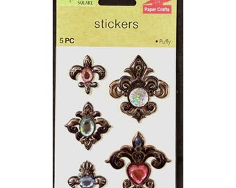 Crafter's Square, Gems Stickers, Fleur De Lis, blue, green pink, clear, 5pc.