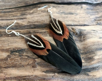 New Zealand, Handmade Earrings, Maori, Gift for her, New Zealand jewelry, black feather earring, drop earrings, boho jewelry.