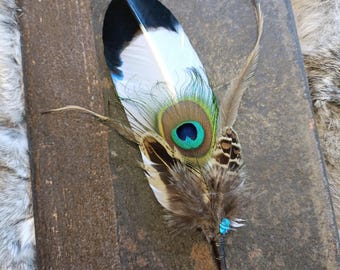 Eagle Eye Spiritual Ceremonial Feather Wand From New Zealand, Using Ethical Feathers. Remove Negative Energy, With Turquoise.