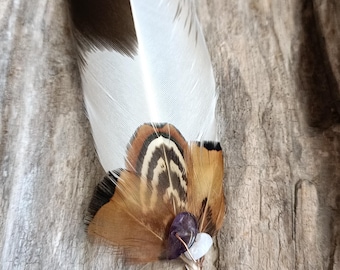 Eagle Spiritual Ceremonial Feather Wand From New Zealand, Using Ethical Feathers. Remove Negative Energy, With Amethyst And Smokey Quartz.