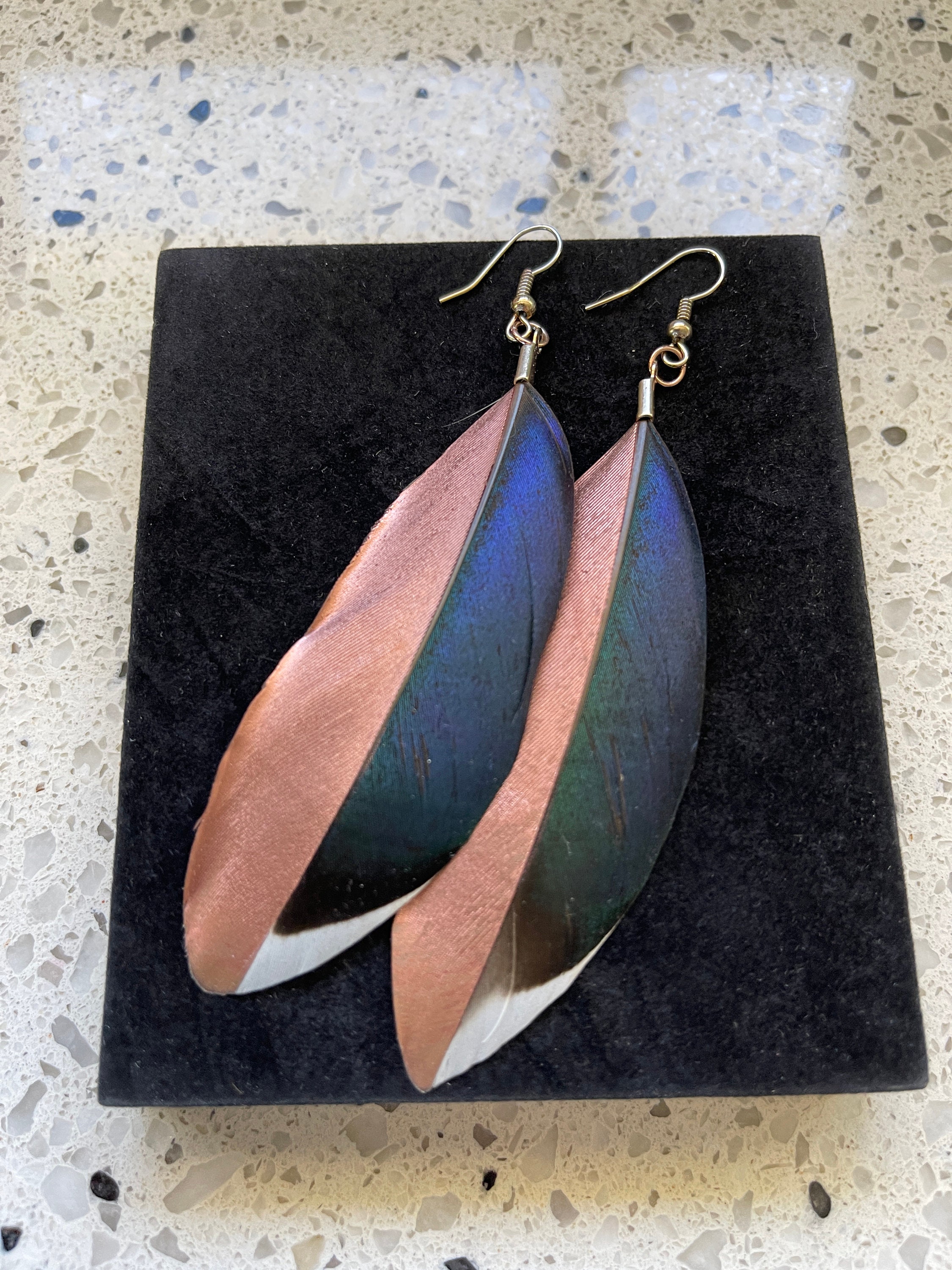 NZ Ethically Sourced Duck Iridescent  Blue Earrings