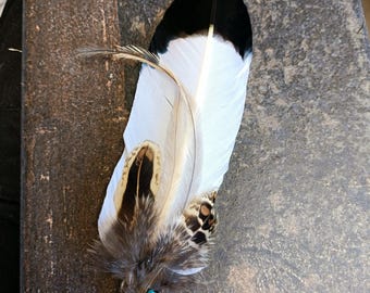 Eagle Spiritual Ceremonial Feather Wand From New Zealand, Using Ethical Feathers. Remove Negative Energy, With Lapis Lazuli And Turquoise