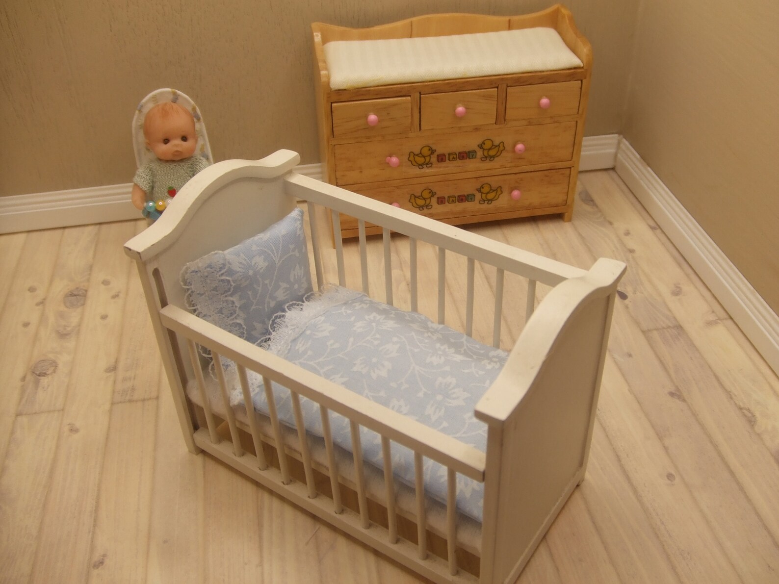 Dolls House Cot Bedding Set Blue Floral print 1/12 scale Etsy