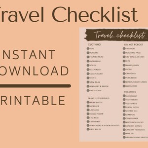 Travel Checklist - Packing list - Printable Checklist - Travel Planner - Vacation Checklist