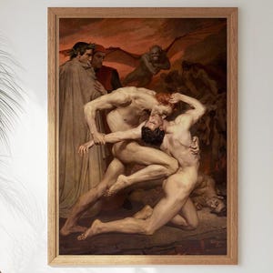 Poster di Dante e Virgilio, stampa della Divina Commedia, arte murale del viaggio mitologico, dipinto a olio