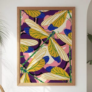 Dragonfly Art Nouveau Print: Botanical Art Deco Illustration