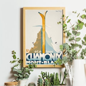 Ski Poster, Chamonix Mont Blanc print, Travel affiche