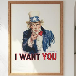 Poster "I Want You", stampa dello Zio Sam, arte murale iconica, stampa vintage dell'esercito americano