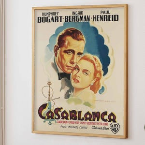 Casablanca-filmposter – digitaal gerestaureerde klassieke filmkunstprint met Humphrey Bogart en Ingrid Bergman