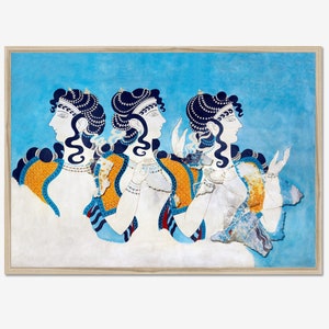 Poster raffigurante l'affresco minoico delle Dame Blu di Cnosso a Creta – Stampa artistica murale dell'antica Grecia