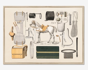 Vintage horse print, Horse riding gear poster
