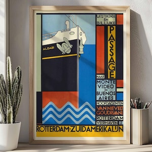 Rotterdam Poster, Holland South America Line, Vintage Dutch Print