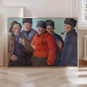 Impressão de pescadores de Volendam: cena da vila holandesa, pintura de Volendam