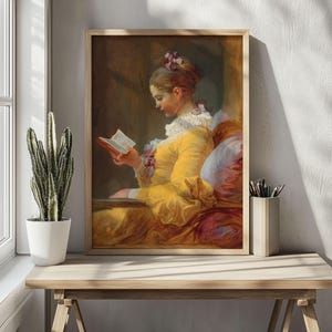 Manifesto del libro Ragazza che legge, dipinto classico, arte murale francese, arte rococò, stampa di eleganza francese, Jean Honoré Fragonard, arte romantica