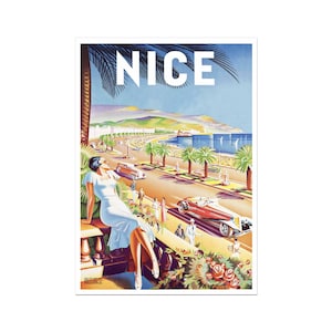 Bonito póster de viaje, impresión de verano, arte vintage de Francia.