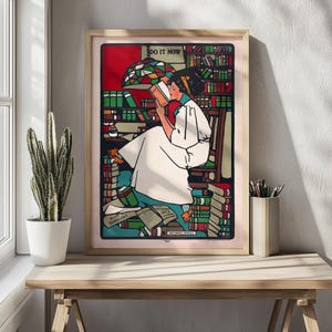 Frau liest Plakat, Sadie Wendell Mitchell Druck, Anfang des 20.Jahrhunderts, intellektuelle Frau Druck, Feminismus Kunst, Jugendstil Plakat