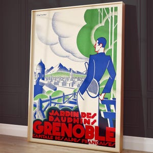 Art Deco poster, French Travel print, Grenoble wall decor