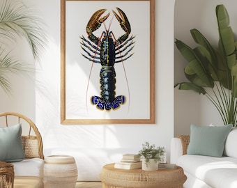 Crawfish poster, Lobster print, Beach house decor