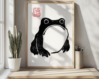 Japanese grumpy toad poster, frog print