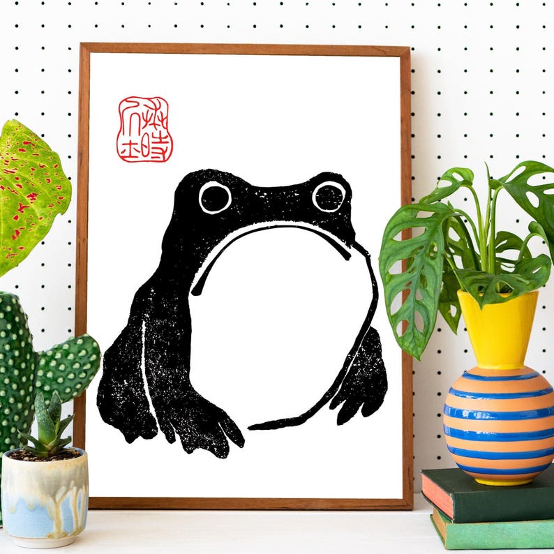 Japanese Grumpy Toad Poster, Frog Print - Etsy UK