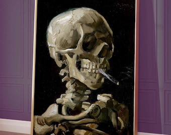 Head of a Skeleton with a Burning Cigarette poster, Skull print, Van Gogh art